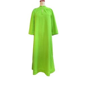 Unbranded Women's Rounded Neck Midi Dress Long Sleeve Neon Green Large